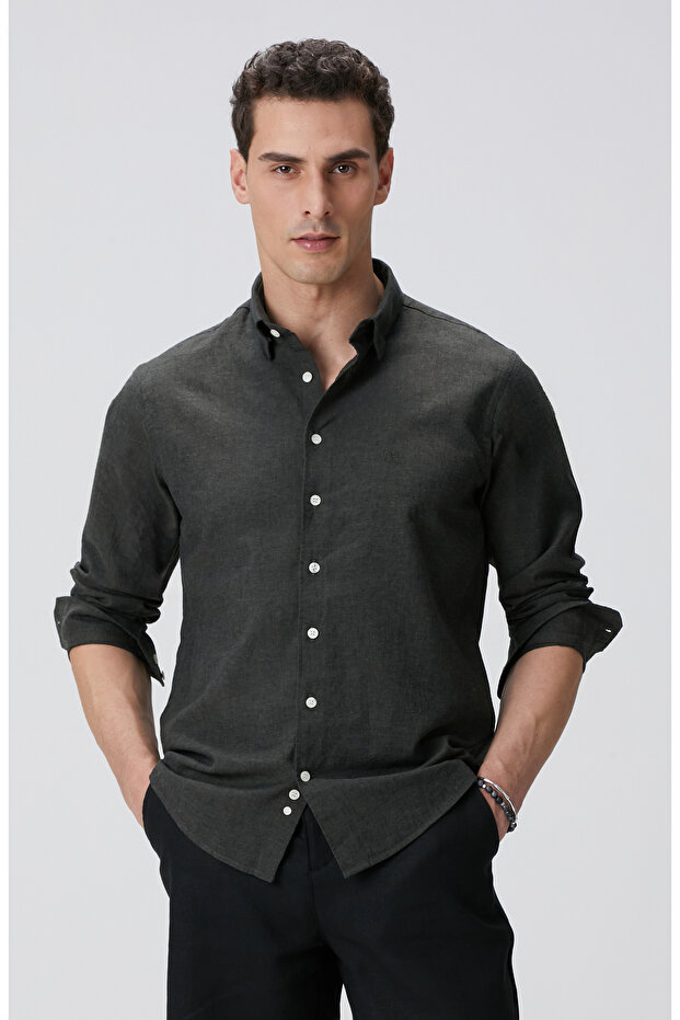 Haki Keten Gömlek - 1