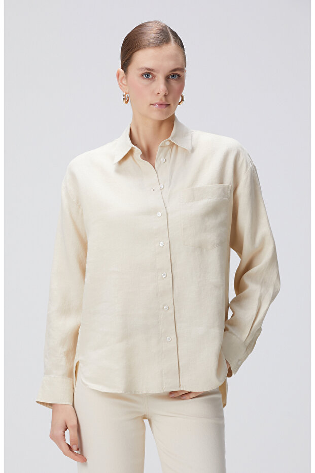 Bej Keten Gömlek - 5