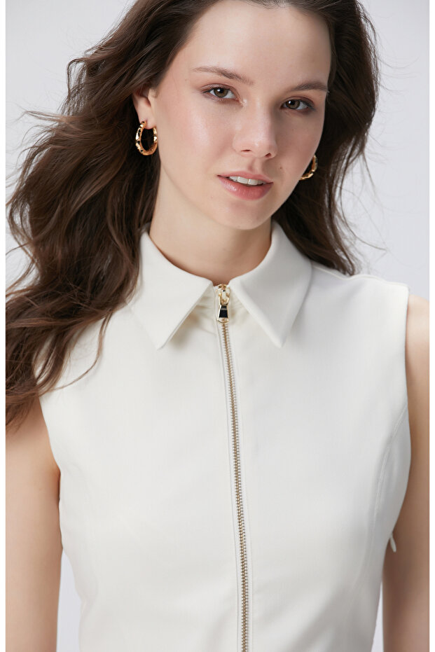 Kırık Beyaz Mini Elbise - 2