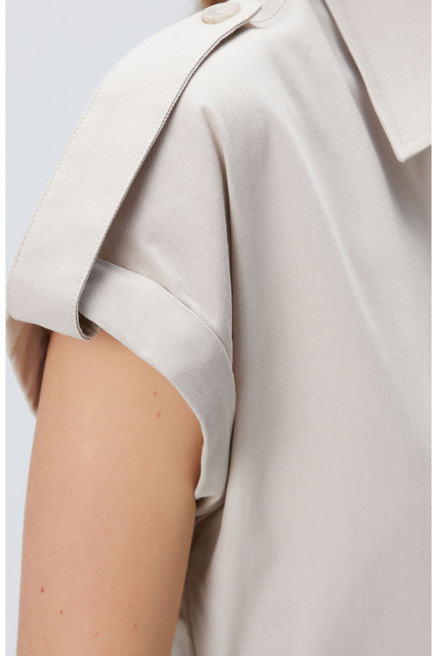 Bej Diyagonal Desenli Elbise - 6