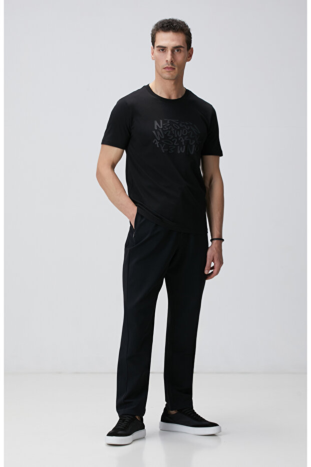 Siyah Network Baskılı Örme T-shirt - 3