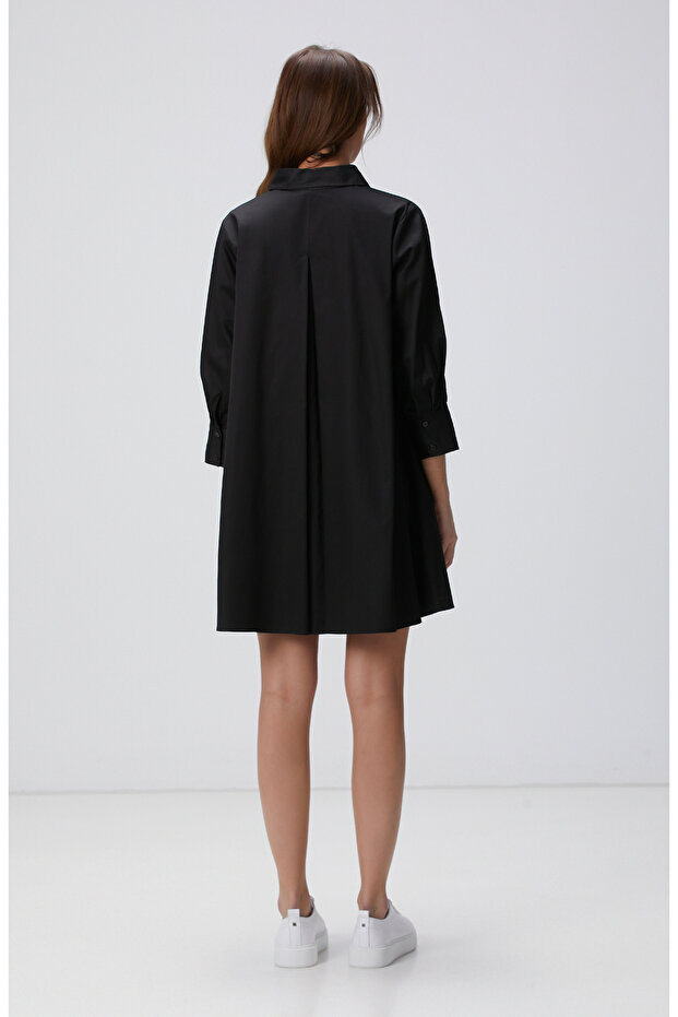 Siyah Mini Gömlek Elbise - 5