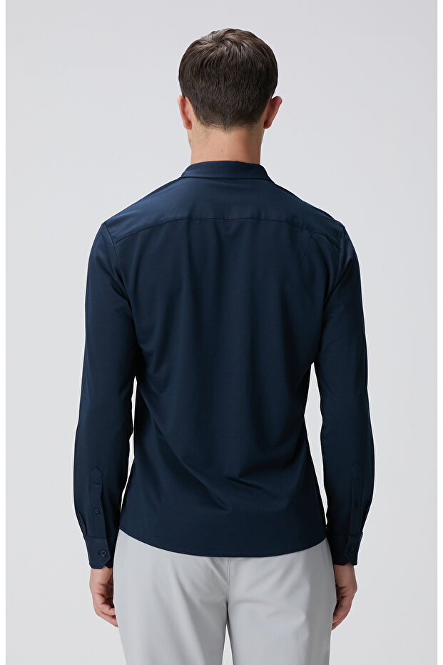 Lacivert Örme Gömlek - 5