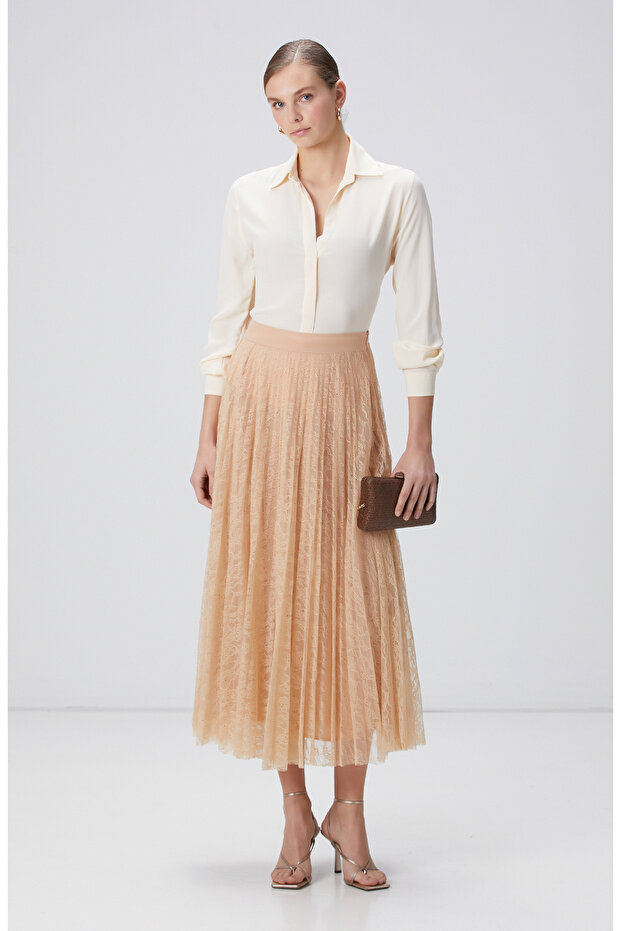 Limited Bej Midi Dantel Etek - 1