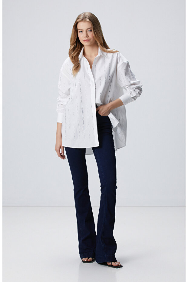 Beyaz Taş Baskılı Gömlek - 3