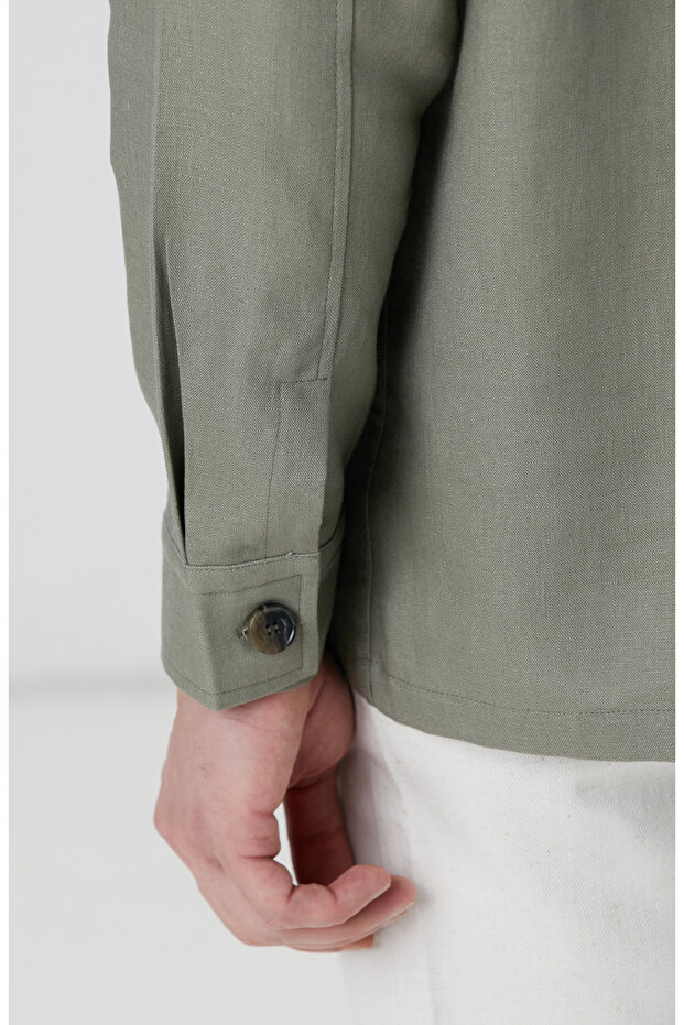 Haki Keten Dış Gömlek - 7