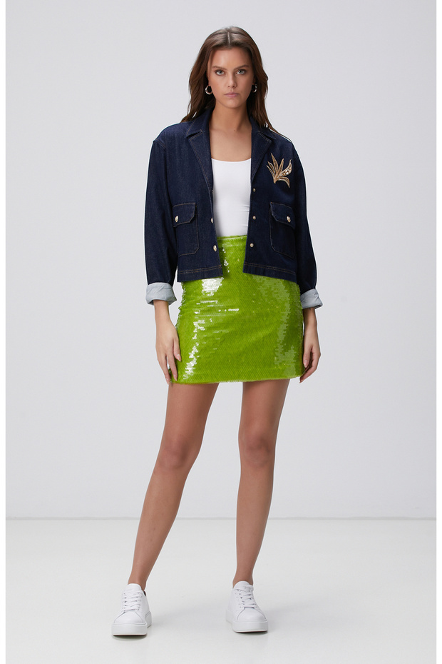 Yeşil Payetli Mini Etek - 2