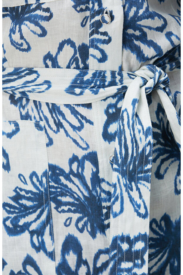Mavi Desenli Keten Tulum - 6