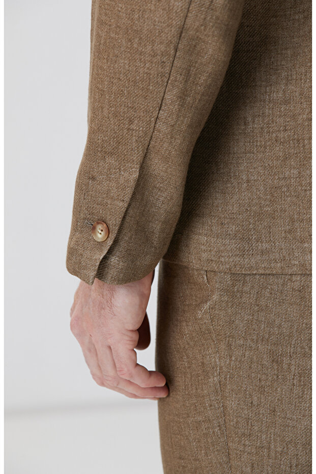 Camel Keten Karışımlı Ceket - 8