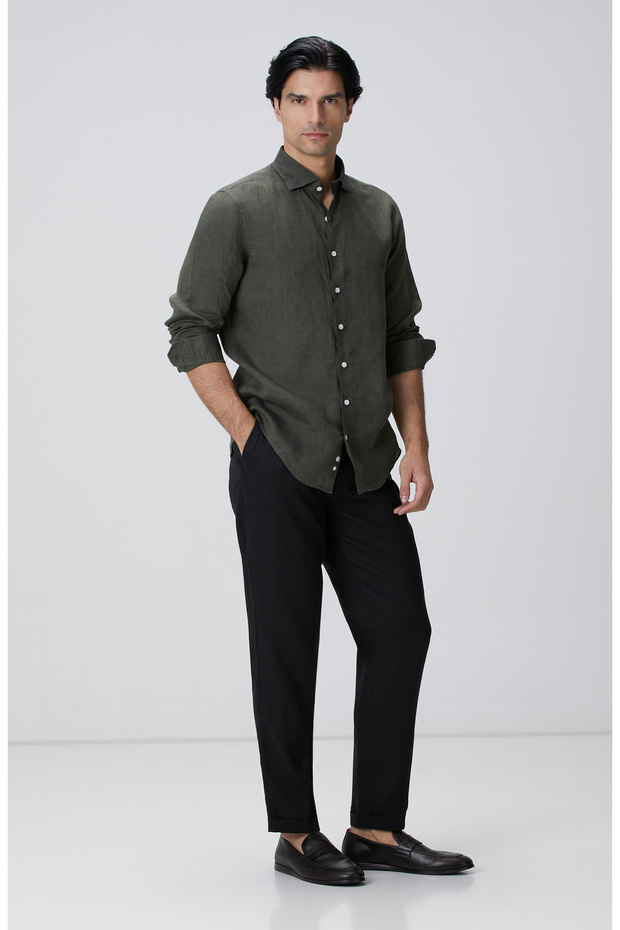 Haki Keten Gömlek - 3