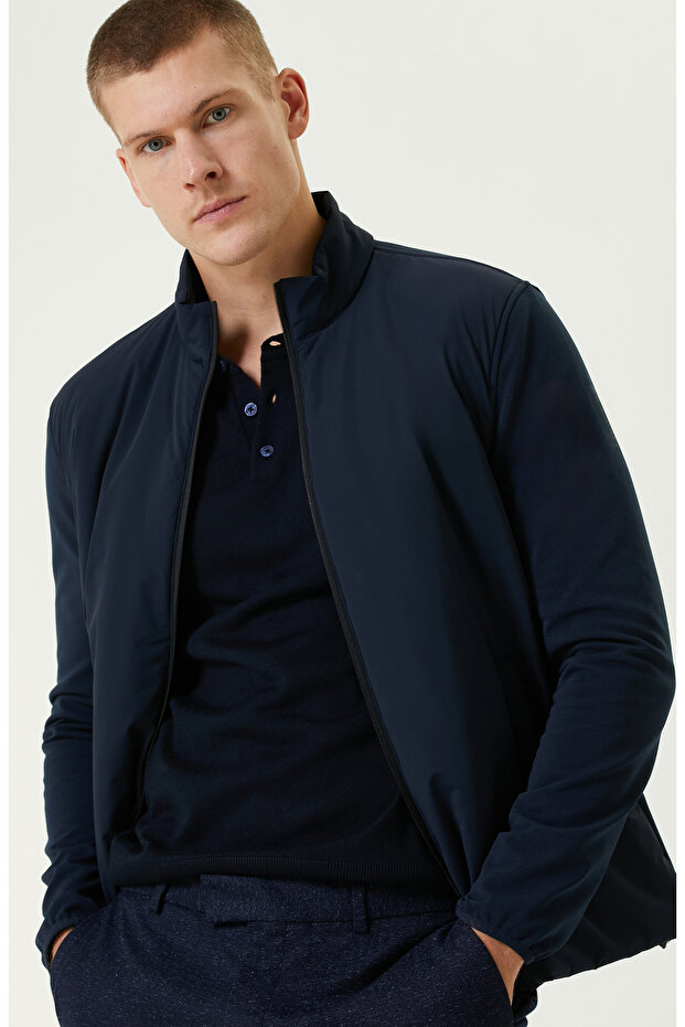 Lacivert Triko Kollu Mont - 2