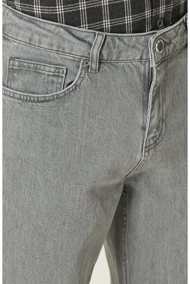 Gri Denim Pantolon - 4