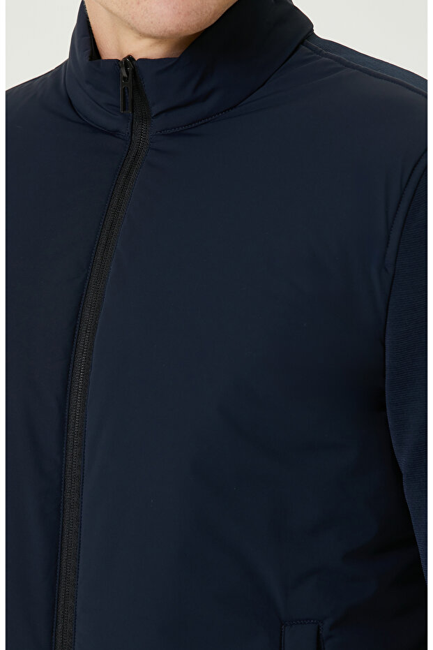 Lacivert Triko Kollu Mont - 6