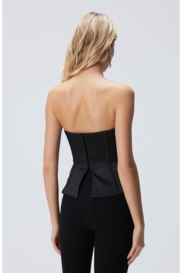 Siyah Saten Büstiyer - 5