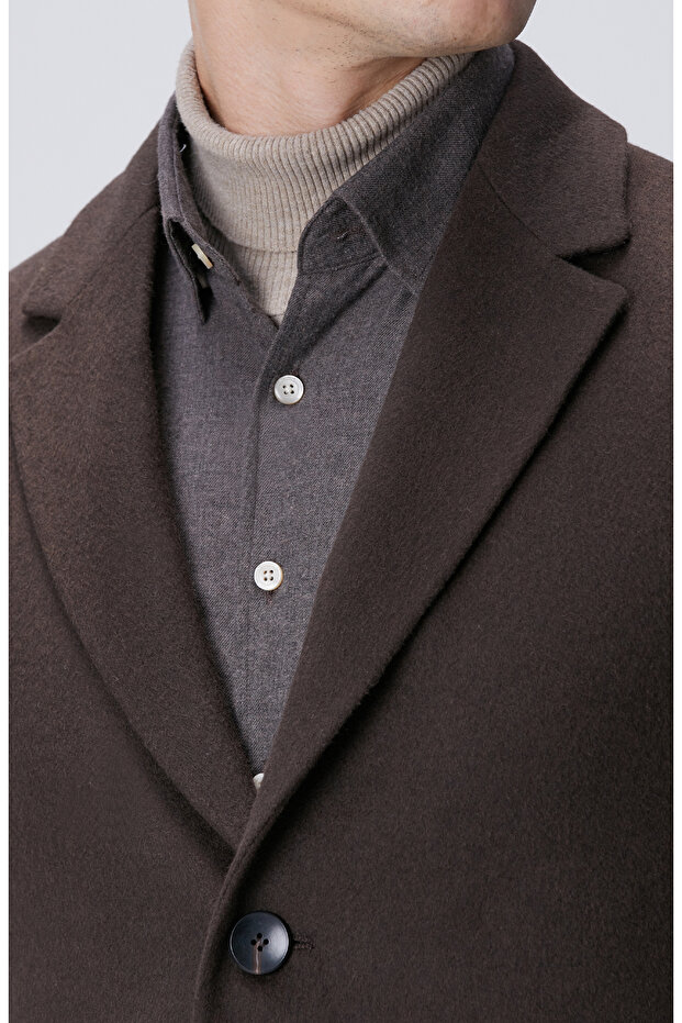 Acı Kahve Yün Karışımlı Palto - 6