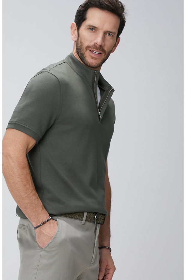 Haki Kısa Kollu Sweatshirt - 1