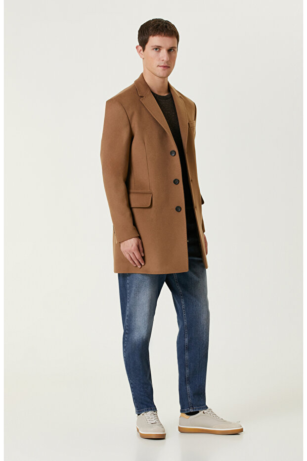 Camel Kaşmir Karışımlı Palto - 3