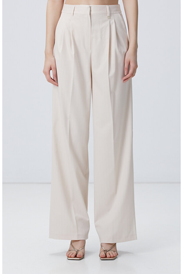 Bej Çizgili Pantolon - 2