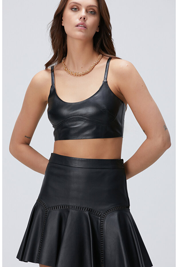 Siyah Deri Büstiyer - 1