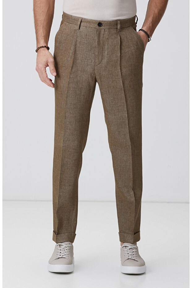 Camel Keten Karışımlı Pantolon - 2