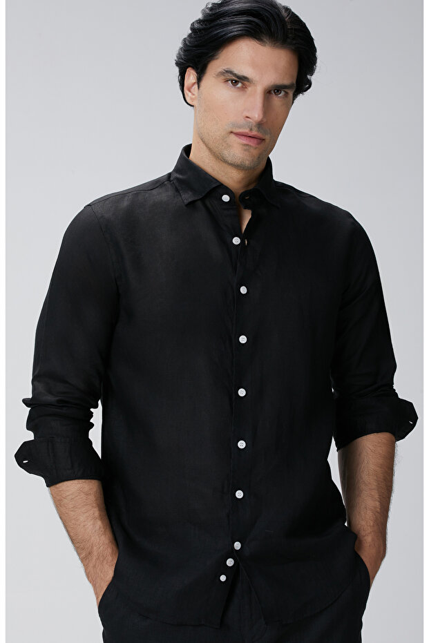 Siyah Keten Gömlek - 2