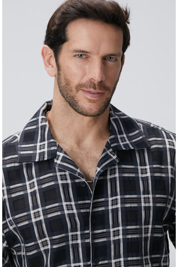 Siyah Yün Karışımlı Gömlek - 6