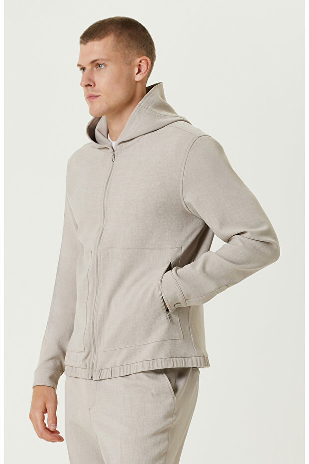 Bej Melanj Kapüşonlu Dış Gömlek - 4