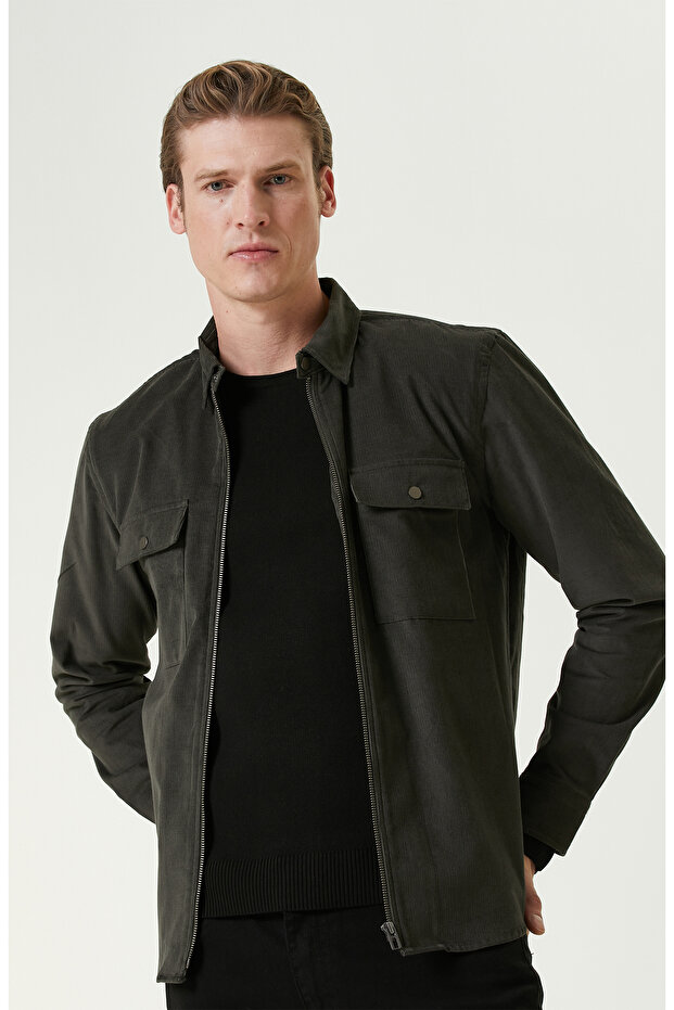 Haki Kadife Ceket - 2