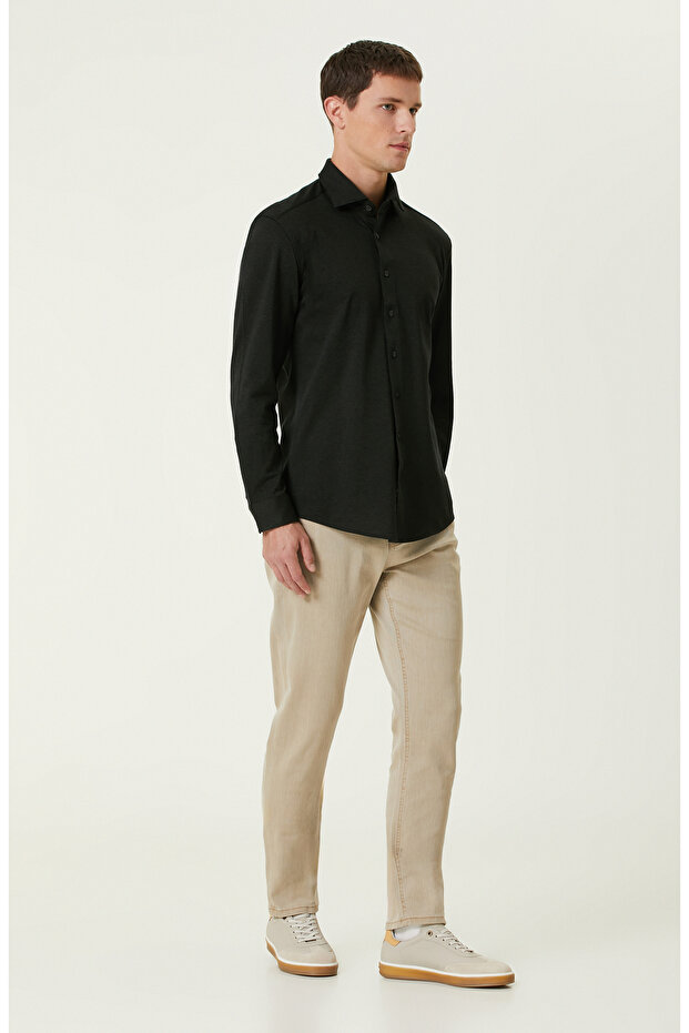 Haki Diyagonal Örme Gömlek - 3