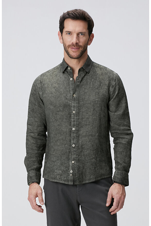 Haki Keten Gömlek - 1