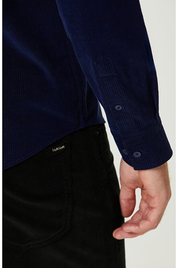 Saks Fitilli Kadife Gömlek - 8