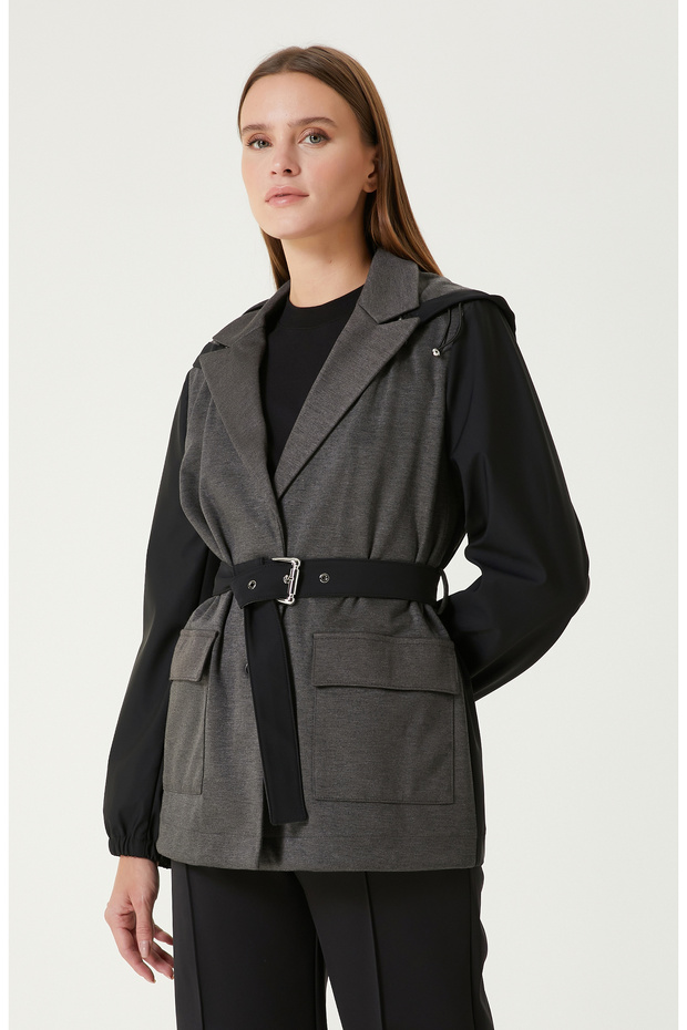 Siyah N-Tech Kemerli Ceket - 4