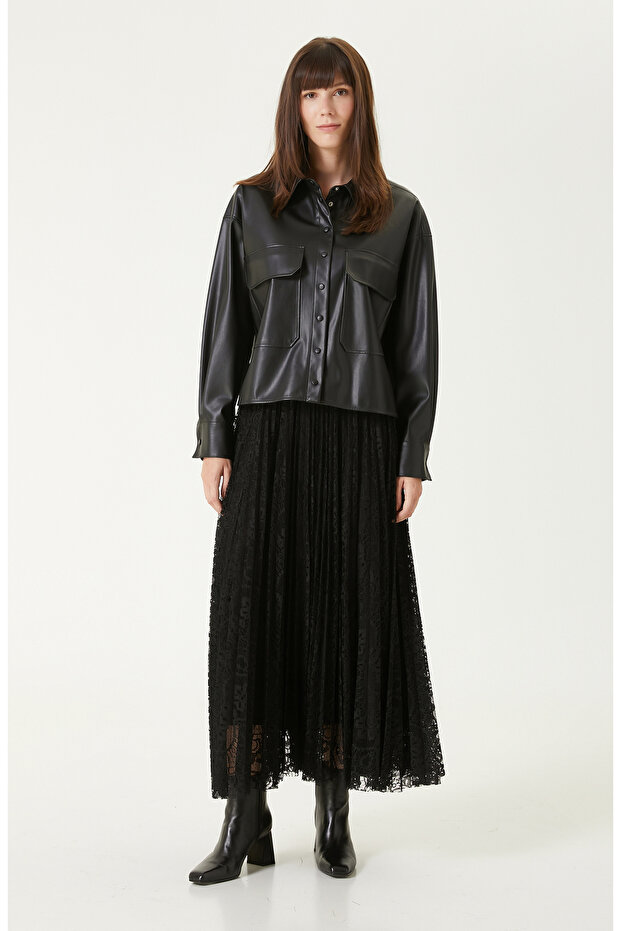 Siyah vegan Deri Gömlek - 3