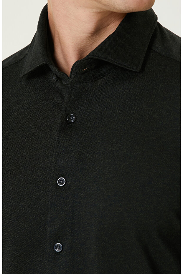 Haki Diyagonal Örme Gömlek - 6