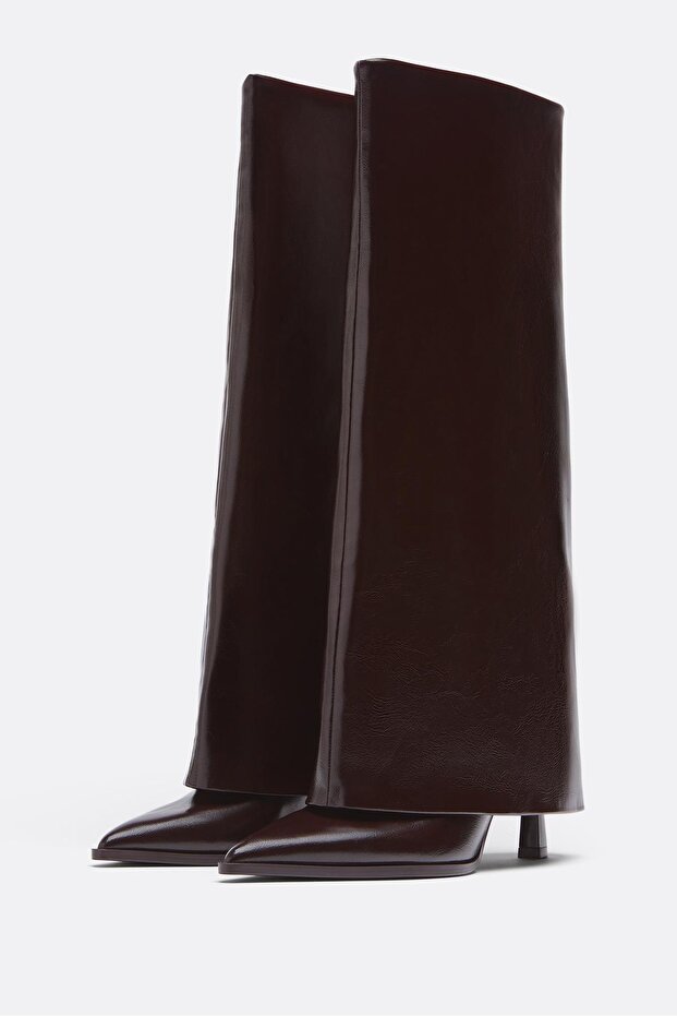 Yüksek topuklu, katlanmış üst kısımlı bot - 4