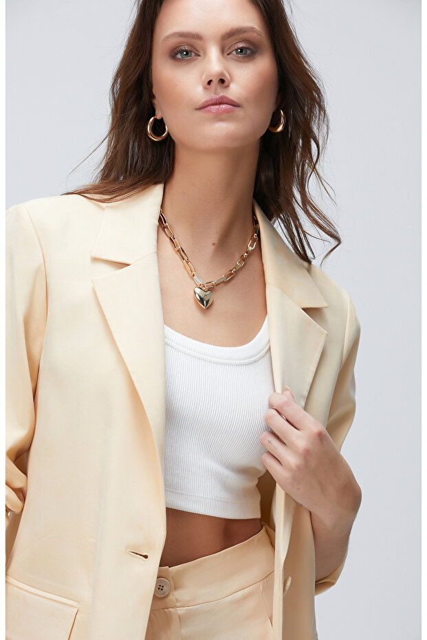 Açık Bej Cupro Blazer Ceket - 1