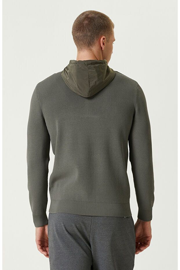 Haki Kapüşonlu Triko Kazak - 5