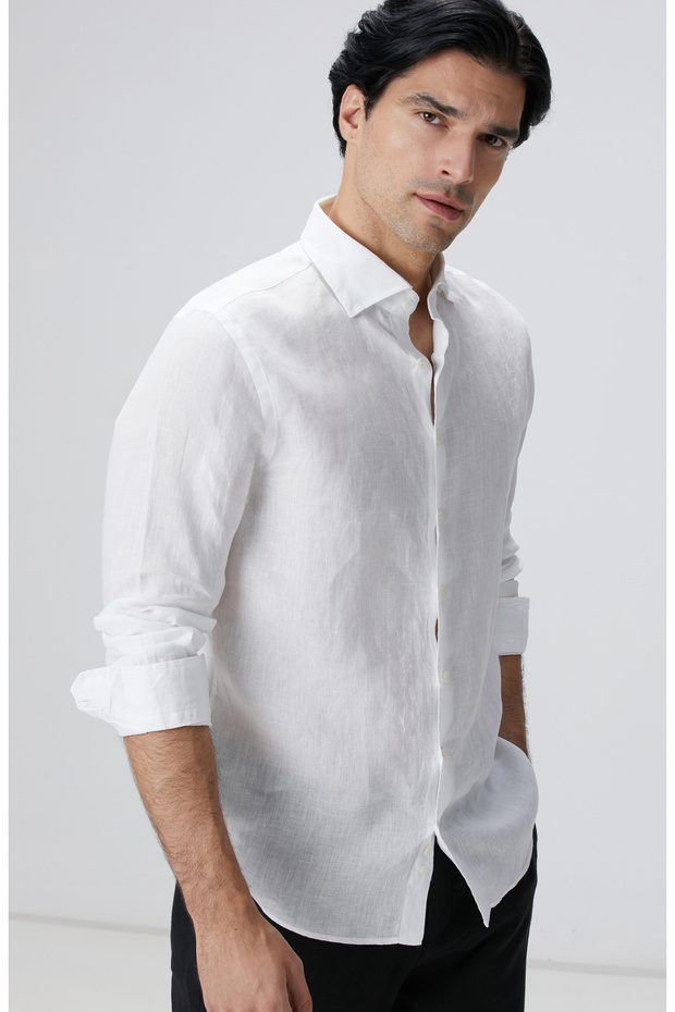 Beyaz Keten Gömlek - 2