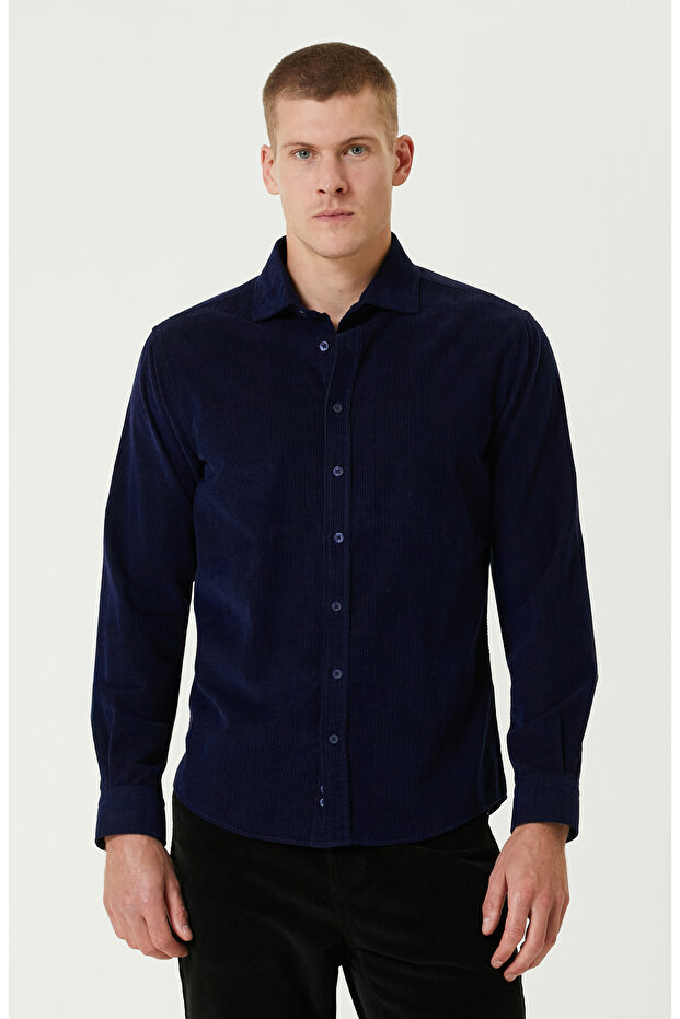 Saks Fitilli Kadife Gömlek - 1