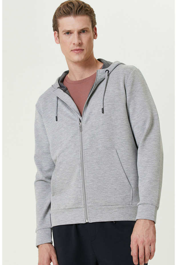 Gri Kapüşonlu Sweatshirt - 1