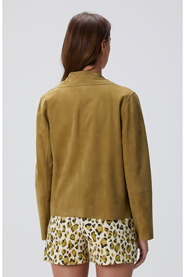 Haki Süet Deri Mont - 5