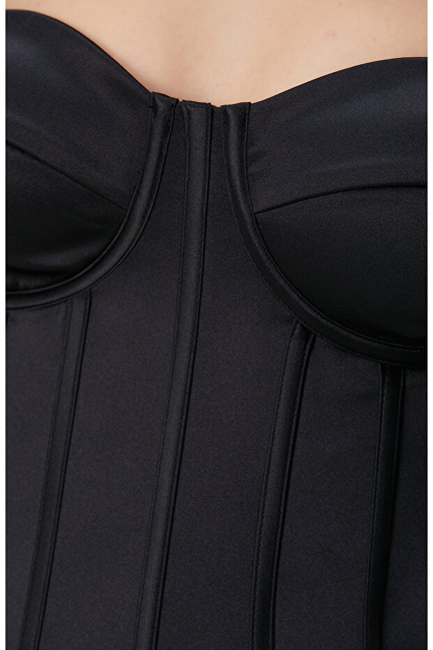 Siyah Saten Büstiyer - 6