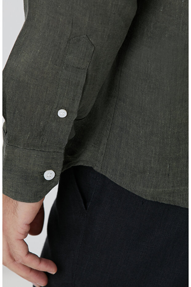 Haki Keten Gömlek - 7