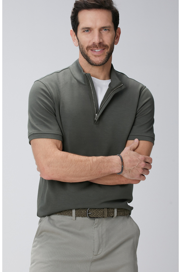 Haki Kısa Kollu Sweatshirt - 4