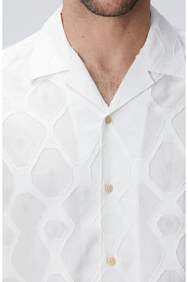 Beyaz Desenli Gömlek - 7