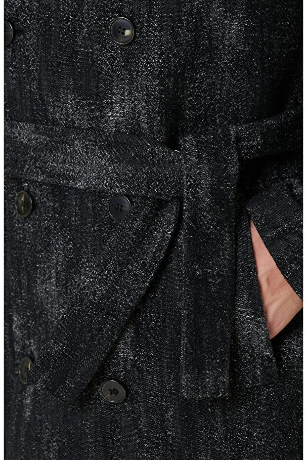 Siyah Yün Karışımlı Palto - 7