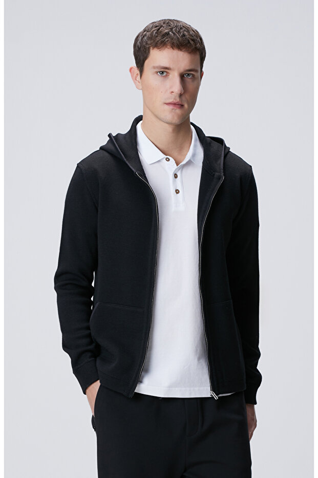 Siyah Yün Karışımlı Mont - 1