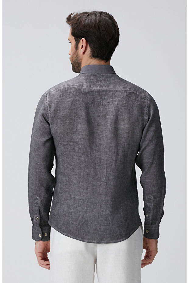 Antrasit Keten Gömlek - 5
