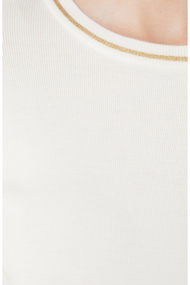 Ekru %100 Yün Sim Detaylı Kazak - 5