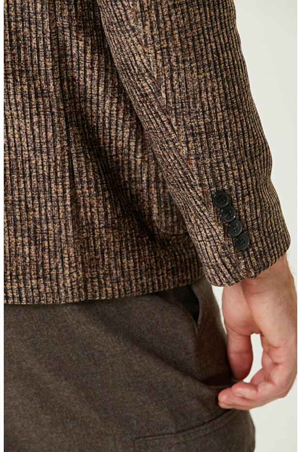 Camel Fitilli Kadife Örme Ceket - 6